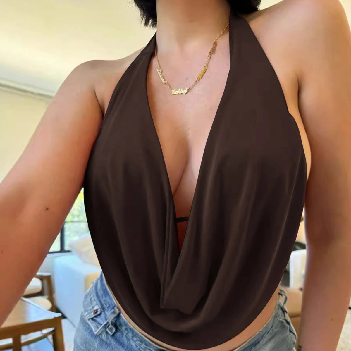 Cocoa Crush Women’s Drape Halter Top | Rave Set