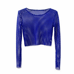 Netted Long Sleeve Crop Top for Women Blue | Rave Set