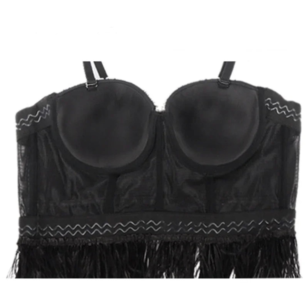 Mesh Feather Trim Corset Top for Women | Rave Set