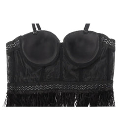 Mesh Feather Trim Corset Top for Women | Rave Set
