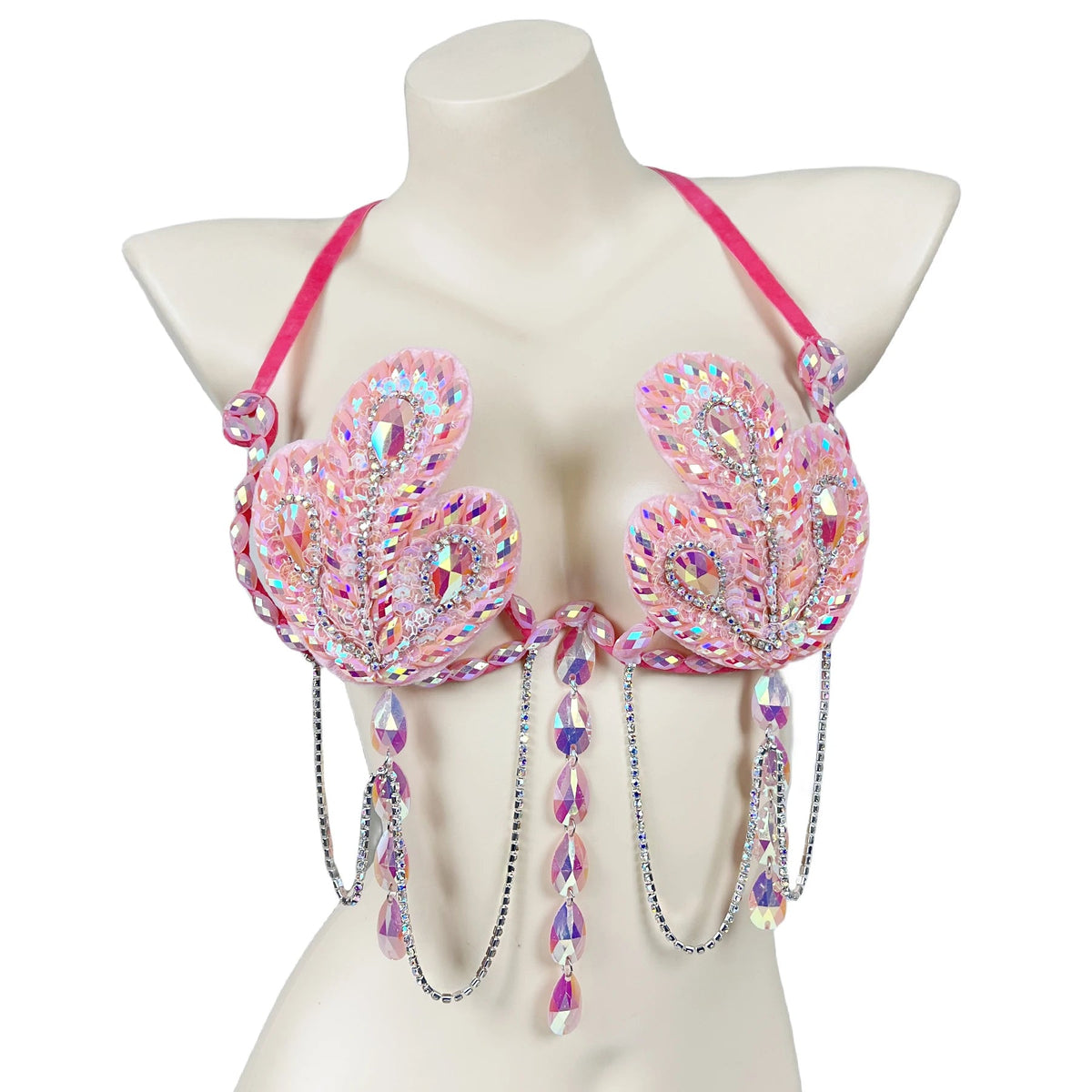Rainbow Stone Wire Bralette Top for Women Pink | Rave Set