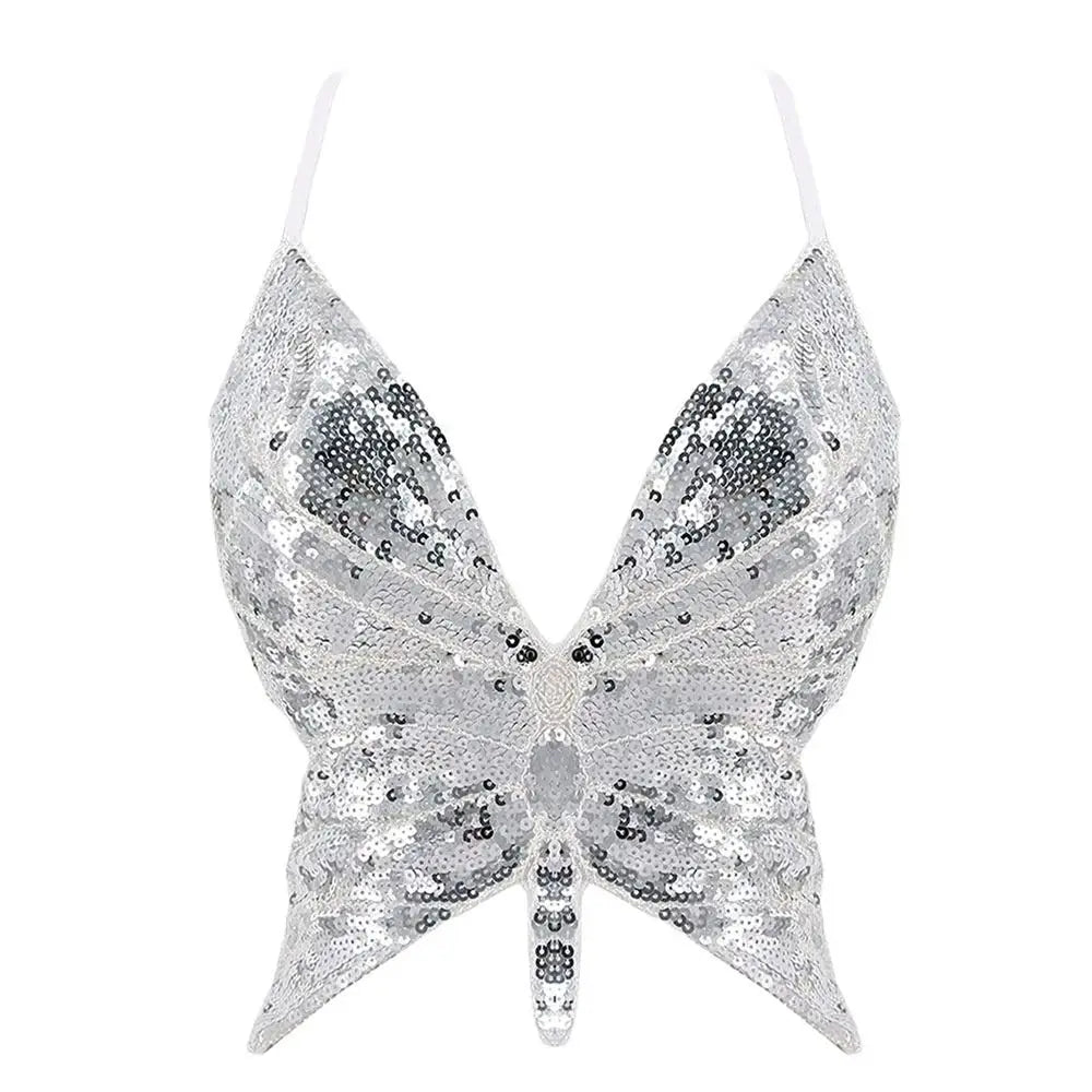 Eyes on Me Women's Silver Butterfly Top | Rave Set