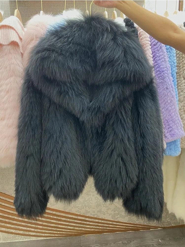 Graphite Mist Hooded Faux Fur Jacket | Rave Set