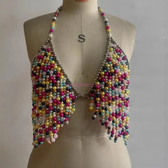 Starlit Beaded Drape Halter Top | Rave Set
