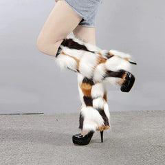 Tawny Patch Brown White Fur Leg Warmers | Rave Set