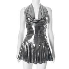 Silver Glow Halter Mini Dress | Rave Set