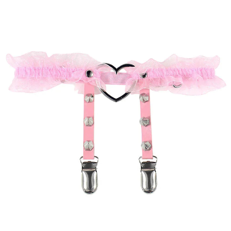 Pink Ruffled Heart Thigh Garter | Rave Set
