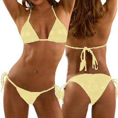 Low Waist Halter Bikini Set for Women in Yellow_Front View