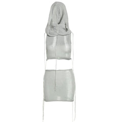 Silver Whisper Women’s Hooded Knit Skirt Set | Rave Set