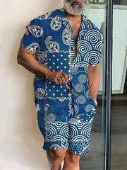 Men’s 2-Piece Short Sleeve Shirt and Shorts in Blue Spiral_Front View