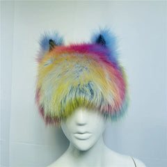 Pastel Rainbow Furry Cat-Ear Hat | Rave Set