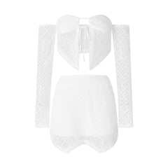 White Paradise Women’s 2pc Knit Skirt Set | Rave Set