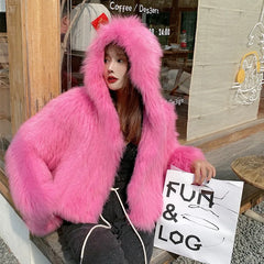 Cotton Candy Rush Hooded Faux Fur Jacket | Rave Set