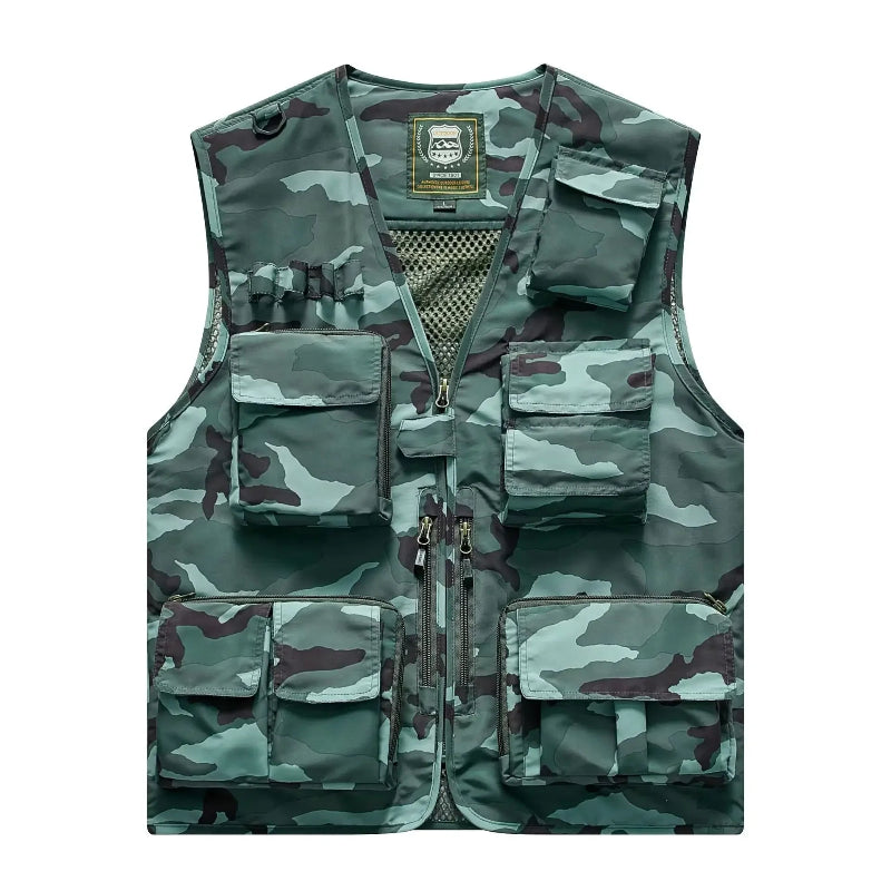 Multi-Pocket  Mesh Photography Vest for Men in Camouflage_Front View