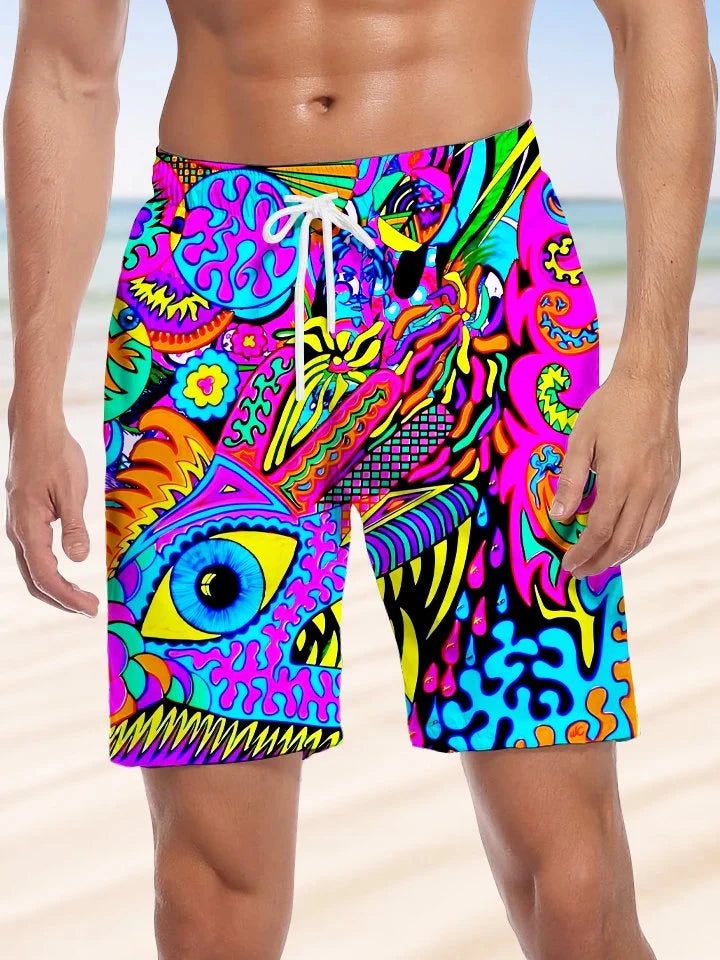 Abstract Pattern Swim Shorts for Men Light Blue_Front View