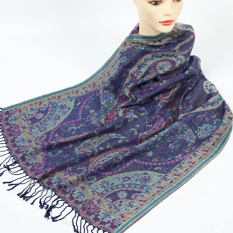 Unisex Navy Paisley Luxe Pashmina Shawl | Rave Set
