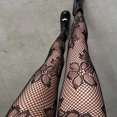 Black Floral Net Tights | Rave Set