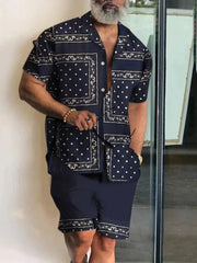 Men’s 2-Piece Short Sleeve Shirt and Shorts in Navy Bandana_Front View