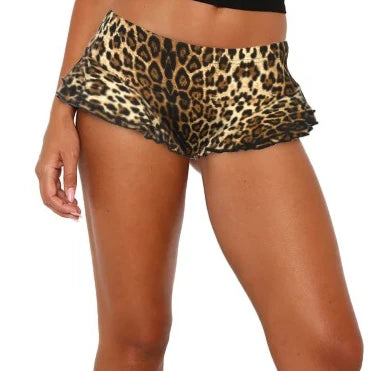 Bodycon Pleated Shorts for Women in Leopard Print_Front View