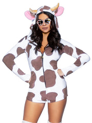 Hooded Cow Costume Romper for Women | Rave Set