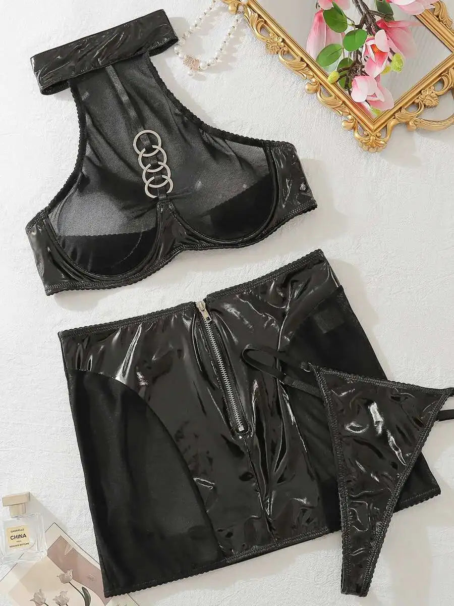Transparent Halter Neck Lingerie Set for Women_Back View