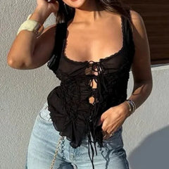 Shadow Lace Women’s Black Ruched Top | Rave Set