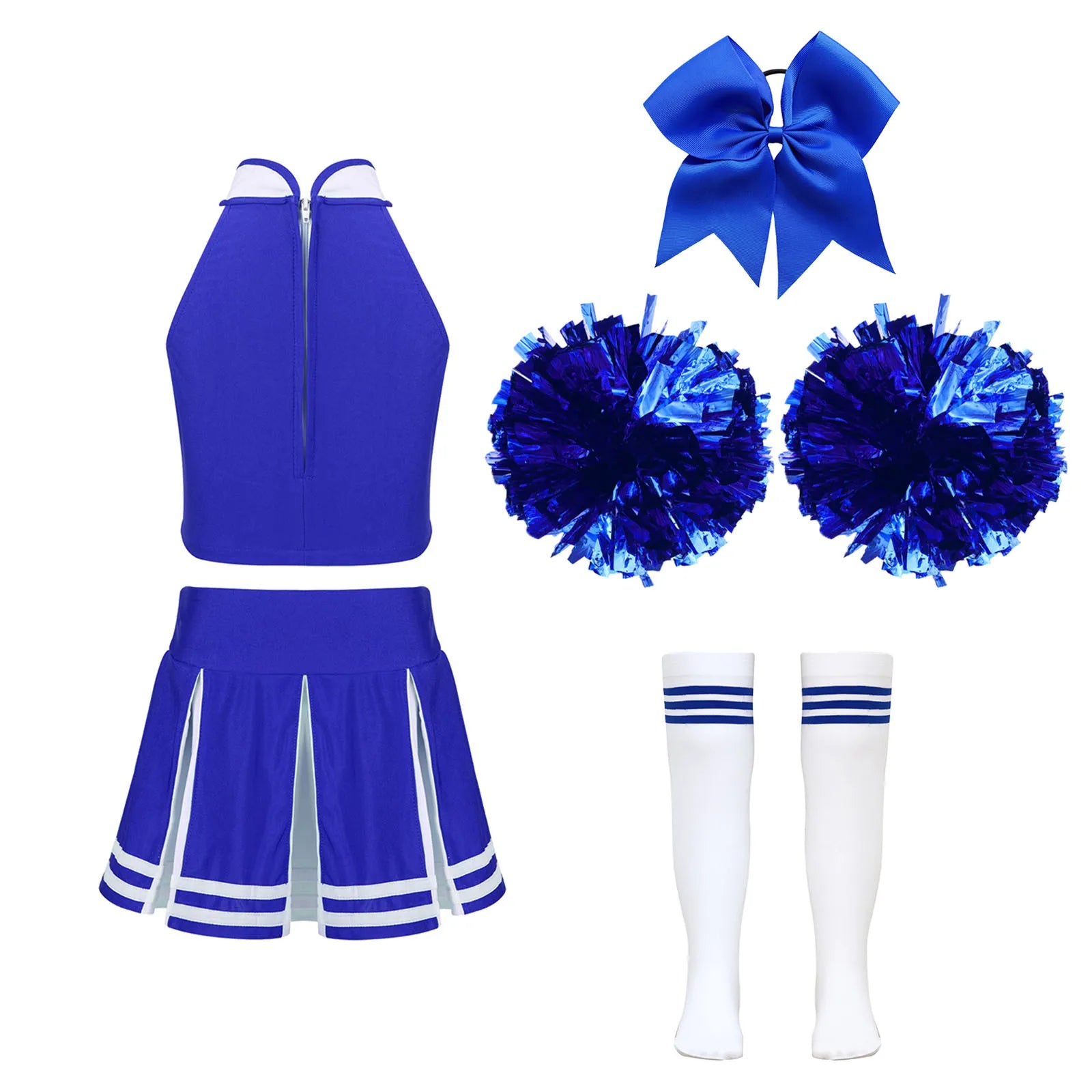 Cheerleader Costume Uniform Outfit Full Sets in Blue_Back View