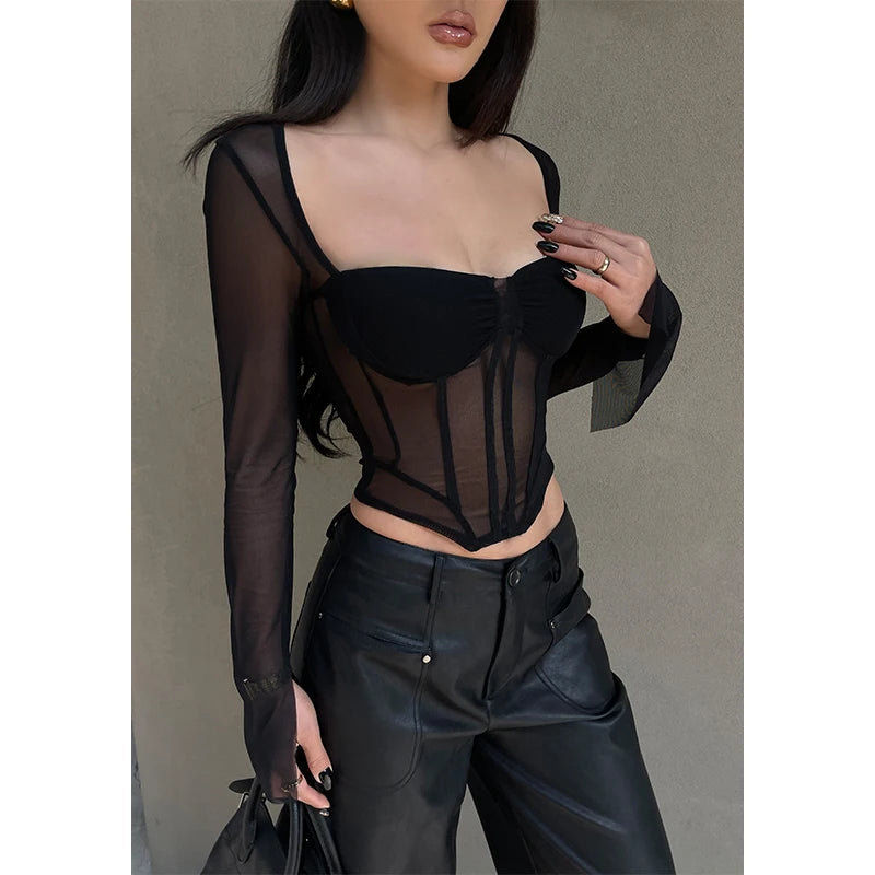 Noir Illusion Mesh Top | Rave Set