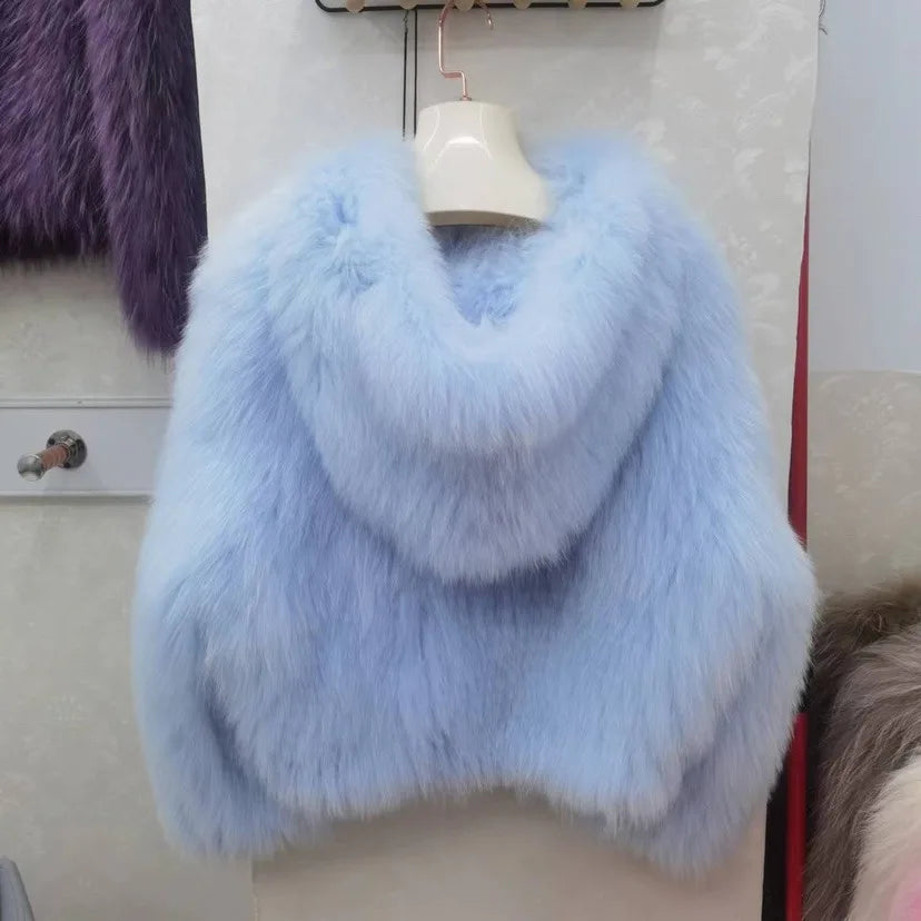 Frost Sky Hooded Faux Fur Jacket | Rave Set