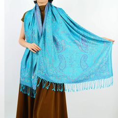 Unisex Lake Blue Paisley Luxe Pashmina Shawl | Rave Set
