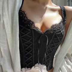 Embroidered Lace Corset for Women Black_Front View