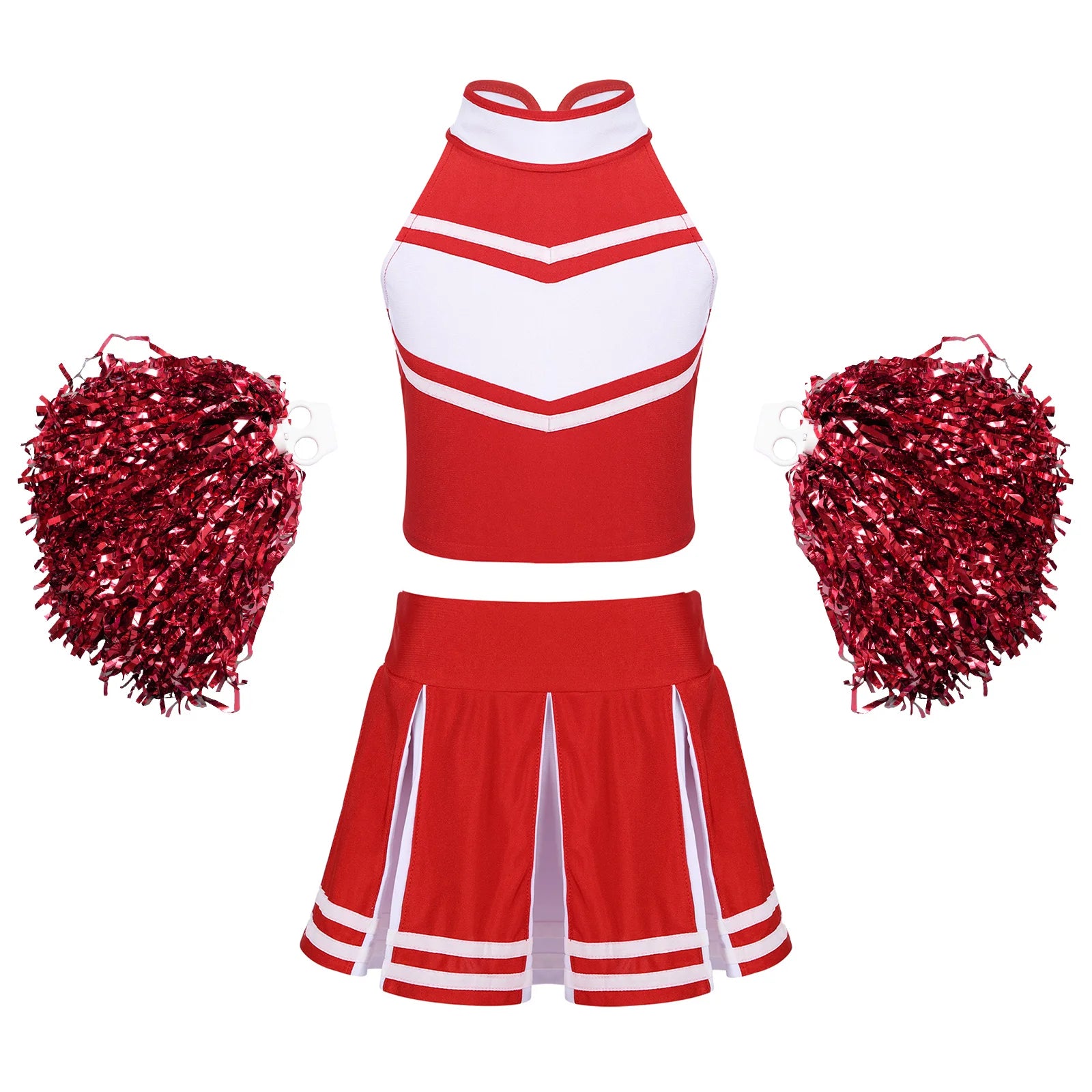 Cheerleader Costume Uniform Outfit in Red Sets_Front View