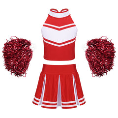 Cheerleader Costume Uniform Outfit in Red Sets_Front View