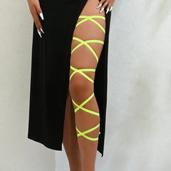 Neon Yellow Crisscross Leg Wrap | Rave Set