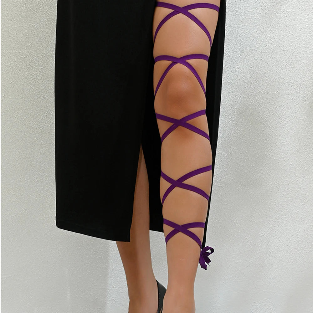 Purple Crisscross Leg Wrap | Rave Set