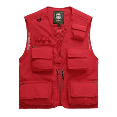 Multi-Pocket  Mesh Photography Vest for Men in Red_Front View