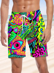 Abstract Pattern Swim Shorts for Men Yellow_Front View