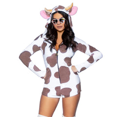 Hooded Cow Costume Romper for Women | Rave Set