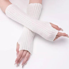 Knitted Fingerless Arm Warmers White | Rave Set