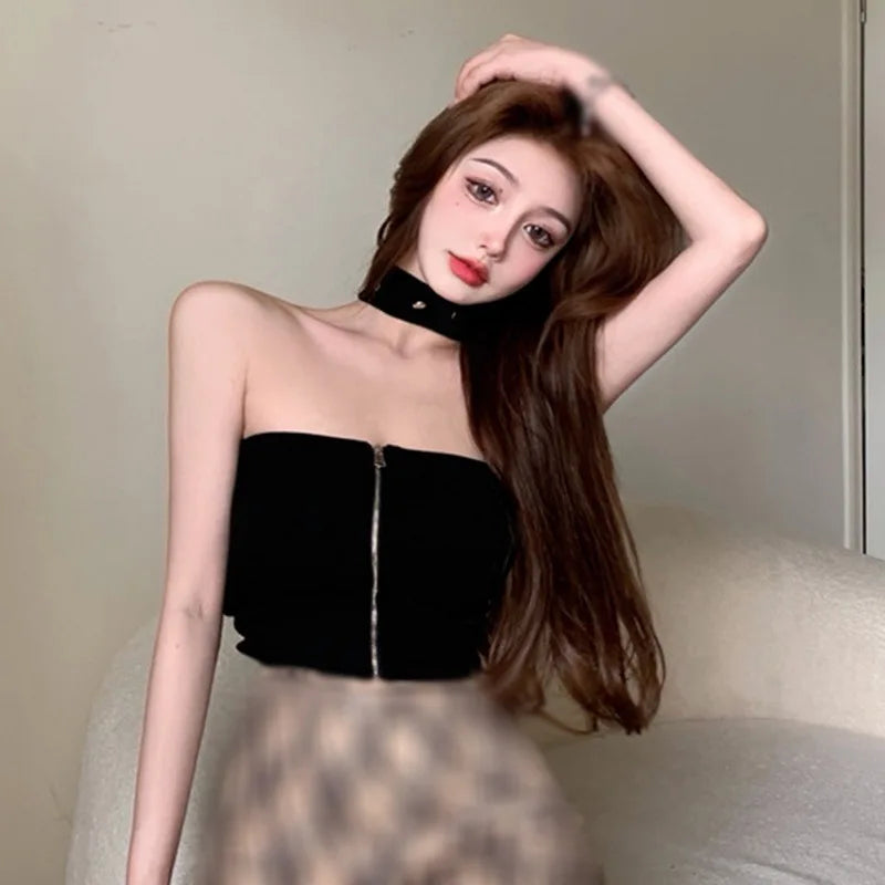 Camisole Crop Top for Women Black_Front View