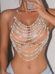Celestial Pearl Drape Women's Top | Rave Set