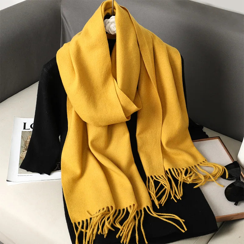 Women’s Warm Cotton Winter Scarf in Yellow_Front View