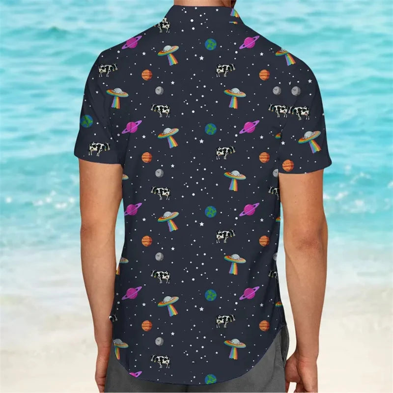 Men's Space Cow 3D Print Hawaiian Shirt | Rave Set