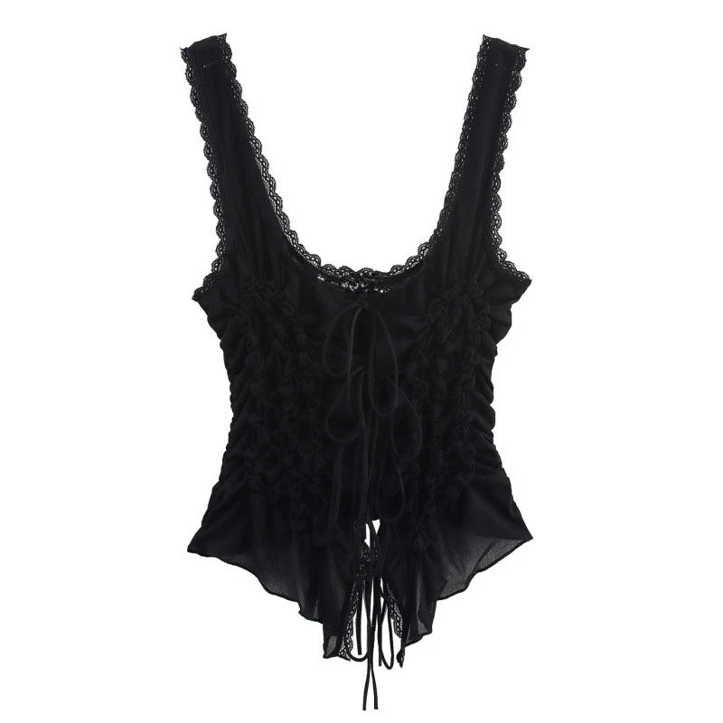 Shadow Lace Women’s Black Ruched Top | Rave Set