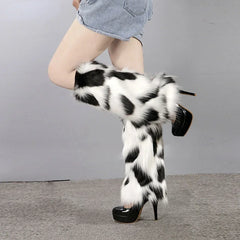 Mono Spot Black White Fur Leg Warmers | Rave Set