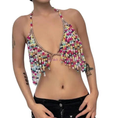 Starlit Beaded Drape Halter Top | Rave Set