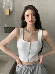 Knitted Sleeveless Crop Tank Top For Women White_Front View