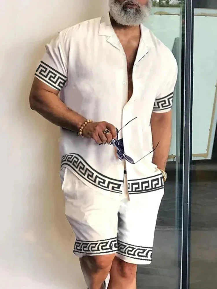 Men’s 2-Piece Short Sleeve Shirt and Shorts in White_Front View