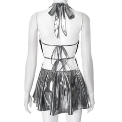 Silver Glow Halter Mini Dress | Rave Set