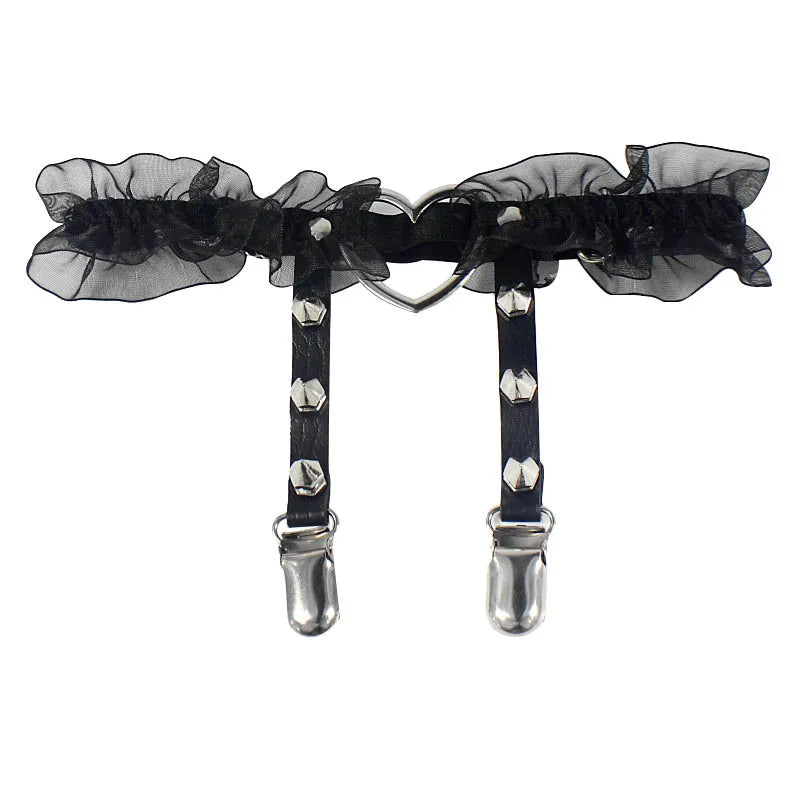 Black Ruffled Heart Thigh Garter | Rave Set